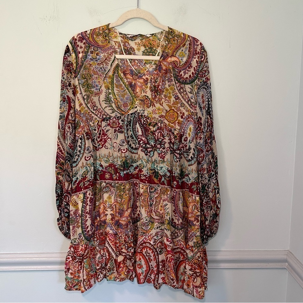 Zara Paisley Multi-Colored Long Sleeve Mini Dress Size Medium